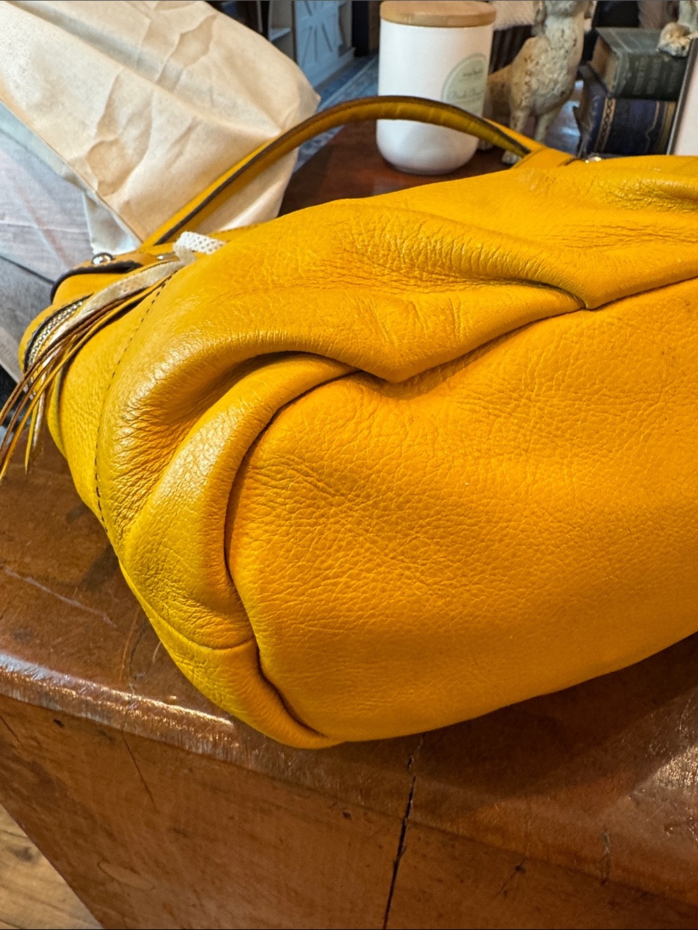Etienne Aigner Mustard Yellow Pebbled Leather Hobo with Blue Charm - Picture 13 of 13